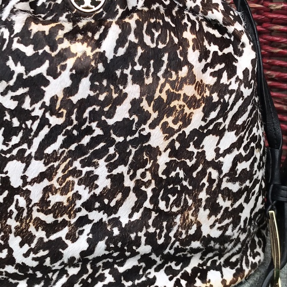 TORY BURCH Distressed Animal Print Dyed Haircalf Fur Bucket Purse - Picture 5 of 14